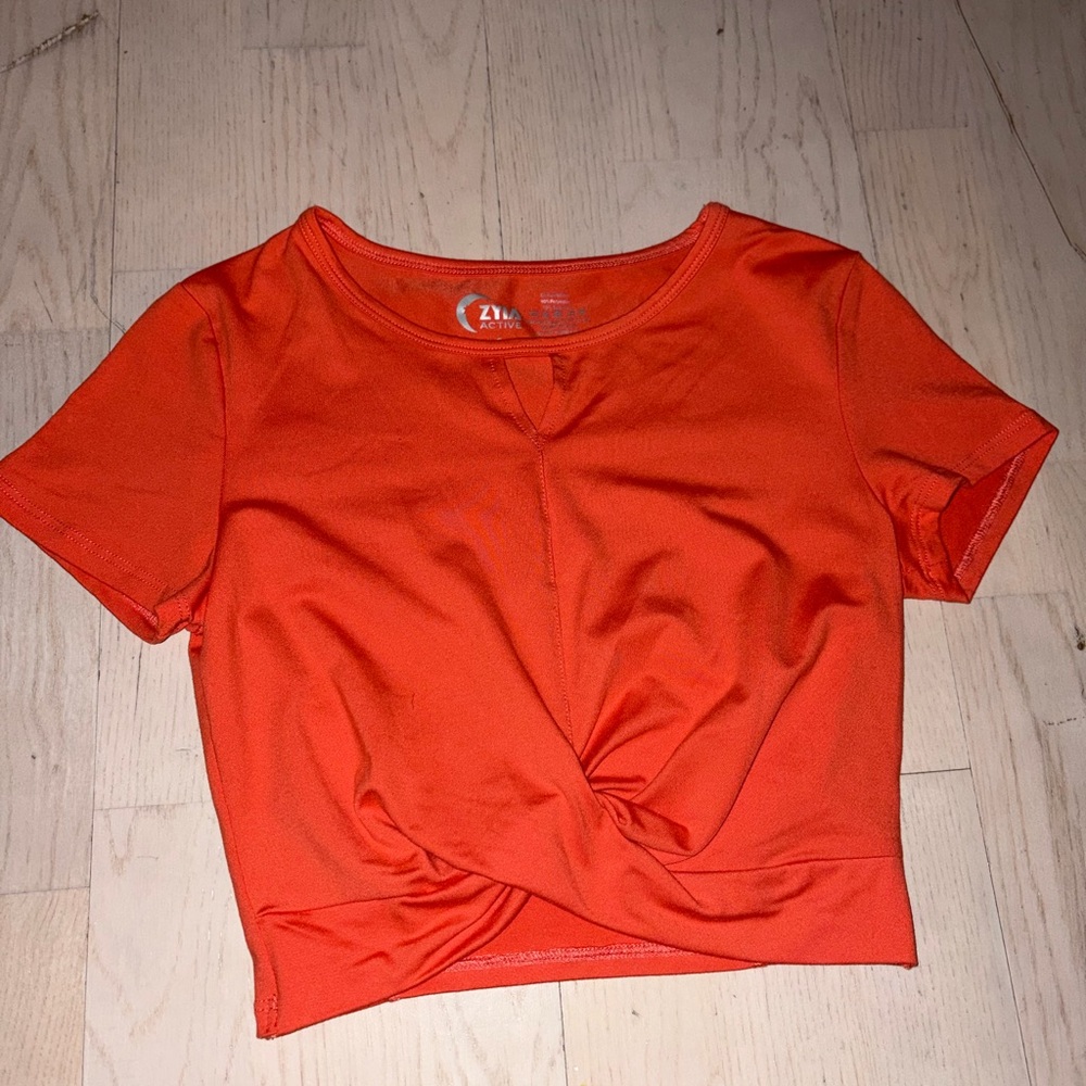 ZYIA Women's Orange Twist Front Crop Top